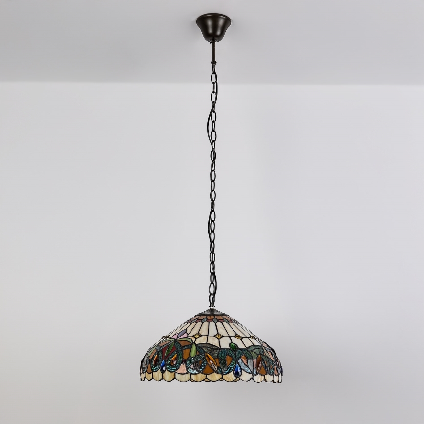 Brilagi - Tiffany-ljuskrona i glasmosaik på kedja LUISA 2xE27/60W/230V