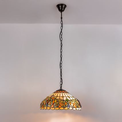 Brilagi - Tiffany-ljuskrona i glasmosaik på kedja LUISA 2xE27/60W/230V