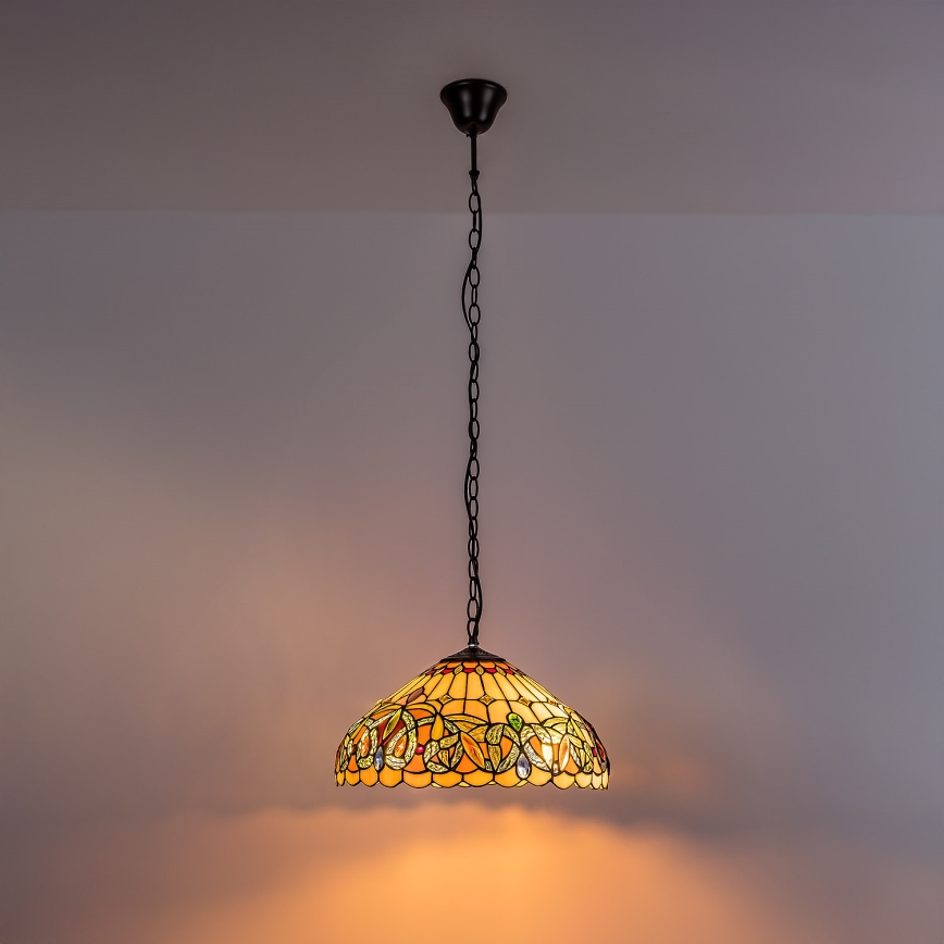 Brilagi - Tiffany-ljuskrona i glasmosaik på kedja LUISA 2xE27/60W/230V