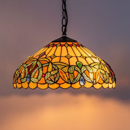 Brilagi - Tiffany-ljuskrona i glasmosaik på kedja LUISA 2xE27/60W/230V