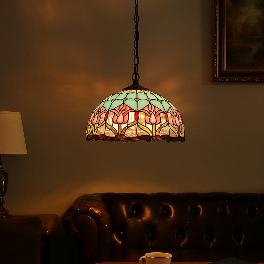Brilagi - Tiffany-pendel i glasmosaik med kedja LORAS 2xE27/60W/230V
