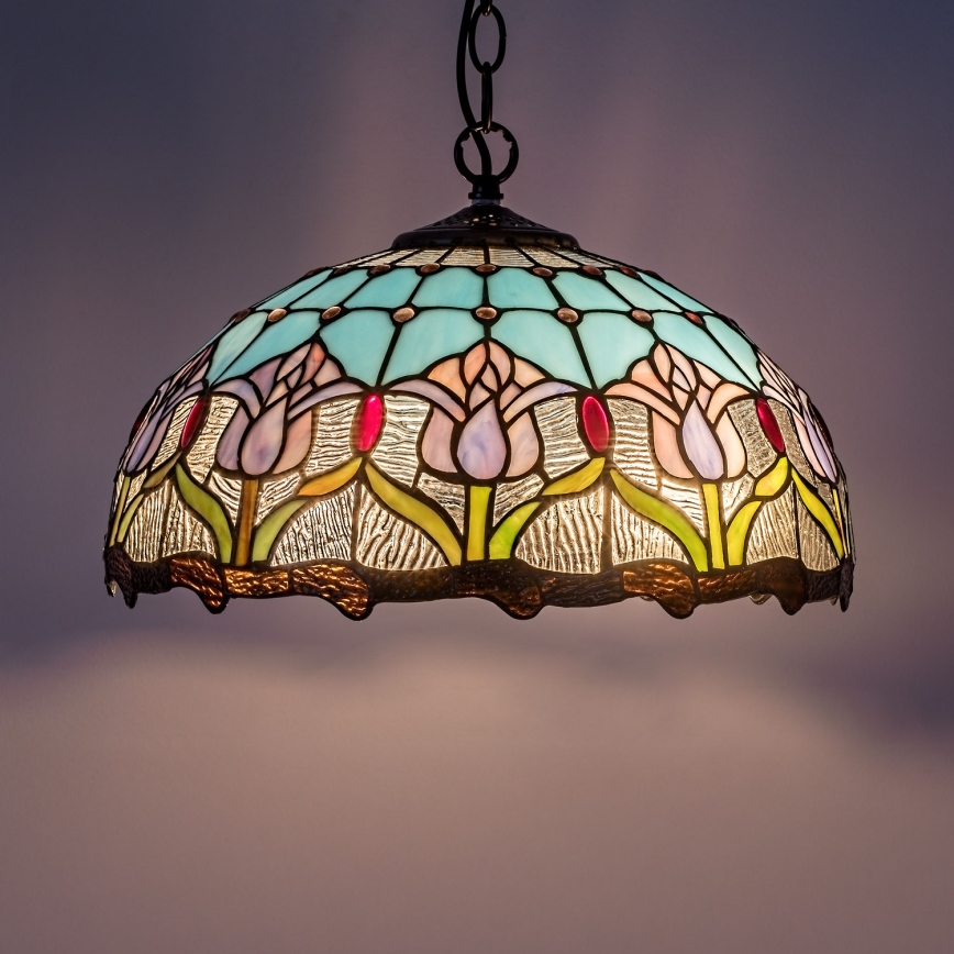 Brilagi - Tiffany-pendel i glasmosaik med kedja LORAS 2xE27/60W/230V