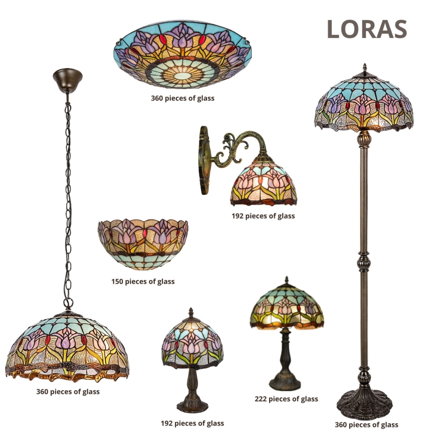 Brilagi - Tiffany-pendel i glasmosaik med kedja LORAS 2xE27/60W/230V