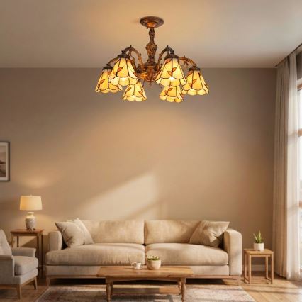Brilagi - Tiffany-plafond i glasmosaik FOLIA 6xE27/60W/230V Ø 60 cm