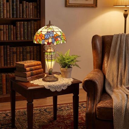 Brilagi - Tiffany-stil bordslampa JUNGLE 1xE27/60W/230V + 1xE14/40W