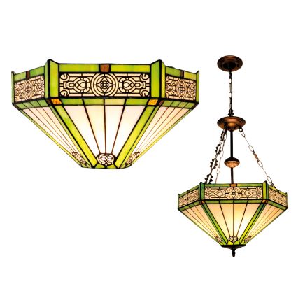 BRILAGI - Tiffany-stil glaskrona med kedja EMERALD 3xE27/60W/230V Ø 50 cm
