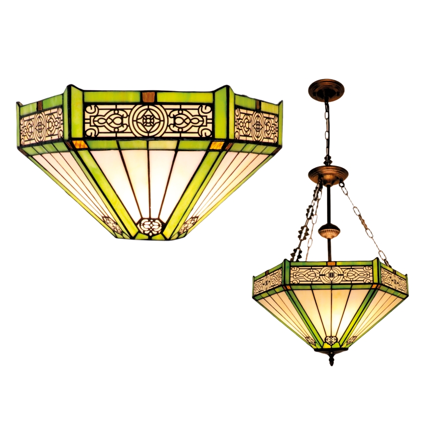 BRILAGI - Tiffany-stil glaskrona med kedja EMERALD 3xE27/60W/230V Ø 50 cm