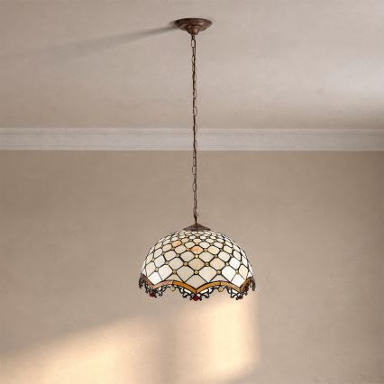 Brilagi - Tiffany-stil glaskrona på kedja Elfenben 1xE27/60W/230V Ø 40 cm