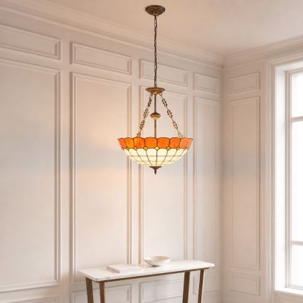 Brilagi - Tiffany-stil glasljuskrona SIENNA med kedja, 3xE27/60W/230V, Ø 50 cm