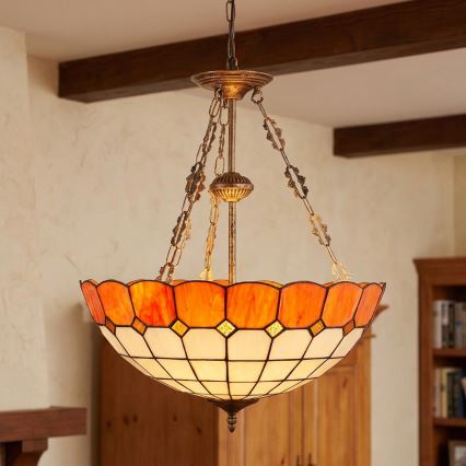 Brilagi - Tiffany-stil glasljuskrona SIENNA med kedja, 3xE27/60W/230V, Ø 50 cm