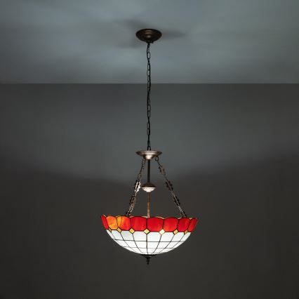 Brilagi - Tiffany-stil glasljuskrona SIENNA med kedja, 3xE27/60W/230V, Ø 50 cm