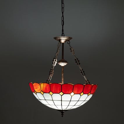 Brilagi - Tiffany-stil glasljuskrona SIENNA med kedja, 3xE27/60W/230V, Ø 50 cm
