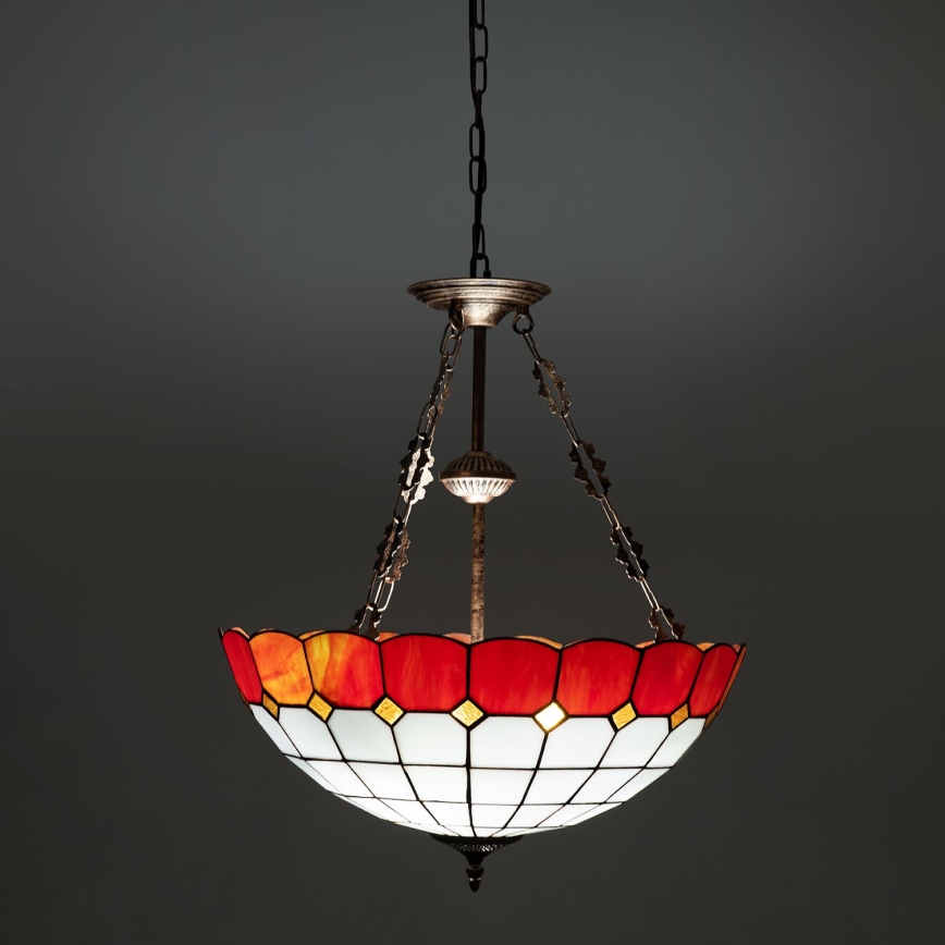 Brilagi - Tiffany-stil glasljuskrona SIENNA med kedja, 3xE27/60W/230V, Ø 50 cm