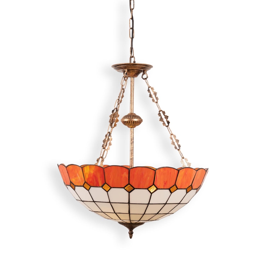 Brilagi - Tiffany-stil glasljuskrona SIENNA med kedja, 3xE27/60W/230V, Ø 50 cm