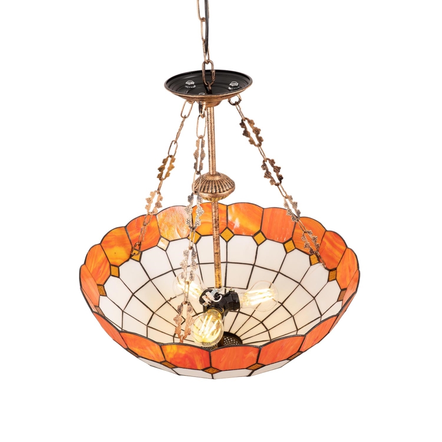 Brilagi - Tiffany-stil glasljuskrona SIENNA med kedja, 3xE27/60W/230V, Ø 50 cm