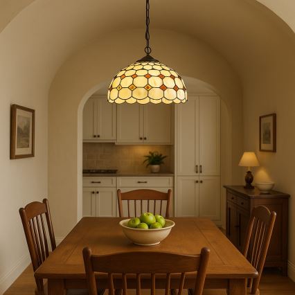 Brilagi – Tiffany-stil glasmosaikljuskrona med kedja DORAN 2xE27/60W/230V