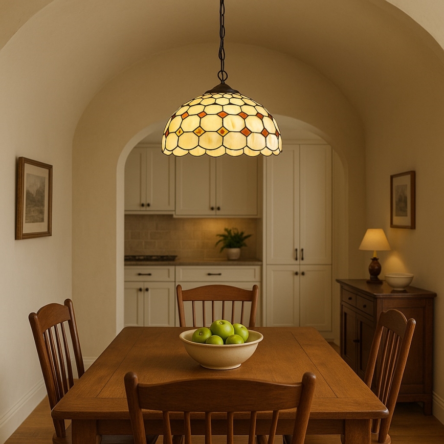 Brilagi – Tiffany-stil glasmosaikljuskrona med kedja DORAN 2xE27/60W/230V