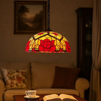 Brilagi - Tiffany-stil hänglampa på kedja GARLAN 2xE27/60W/230V
