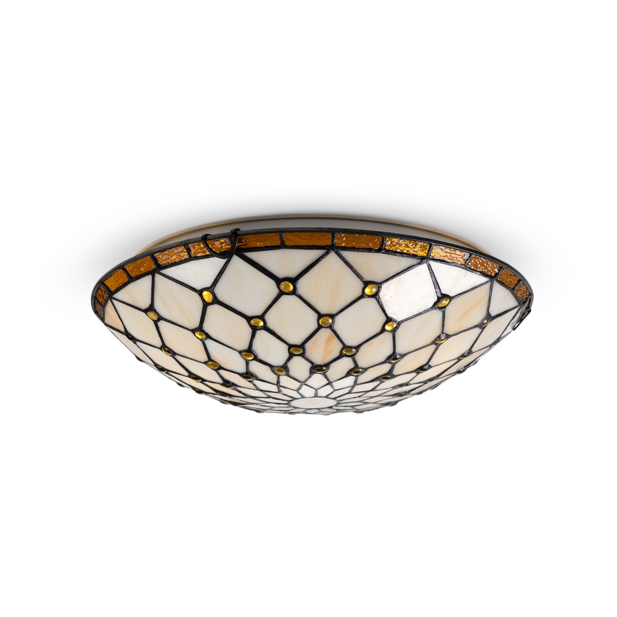 Brilagi - Tiffany-stil taklampa i glasmosaik, elfenben, 2xE27/60W/230V Ø 40 cm