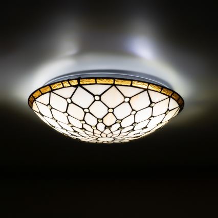 Brilagi - Tiffany-stil taklampa i glasmosaik, elfenben, 2xE27/60W/230V Ø 40 cm