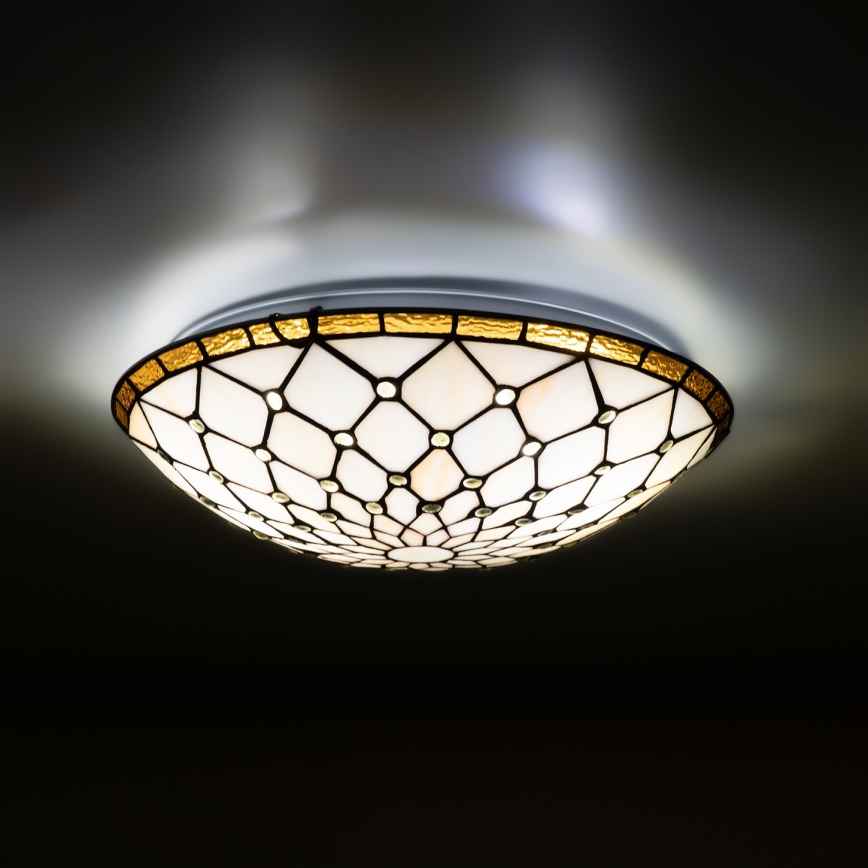 Brilagi - Tiffany-stil taklampa i glasmosaik, elfenben, 2xE27/60W/230V Ø 40 cm