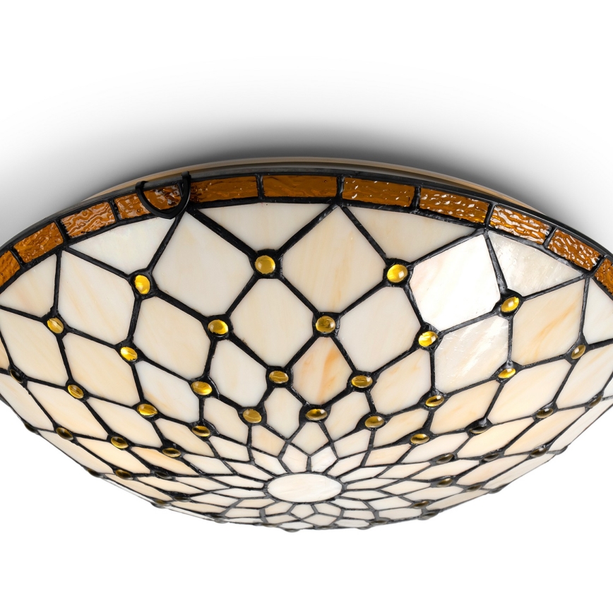 Brilagi - Tiffany-stil taklampa i glasmosaik, elfenben, 2xE27/60W/230V Ø 40 cm