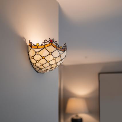 Brilagi - Tiffany-stil vägglampa i glasmosaik, elfenben, 1xE14/40W/230V