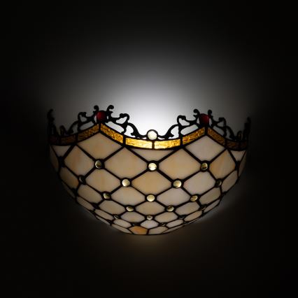 Brilagi - Tiffany-stil vägglampa i glasmosaik, elfenben, 1xE14/40W/230V