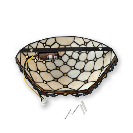 Brilagi - Tiffany-stil vägglampa i glasmosaik, elfenben, 1xE14/40W/230V