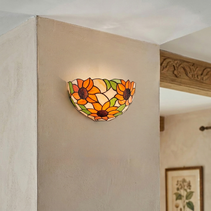 Brilagi - Tiffany-stil vägglampa i glasmosaik SUNFLOWER 1xE14/40W/230V
