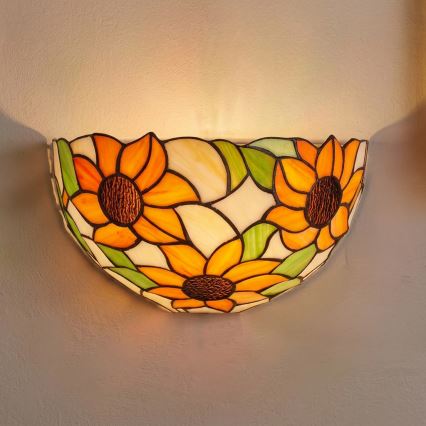 Brilagi - Tiffany-stil vägglampa i glasmosaik SUNFLOWER 1xE14/40W/230V