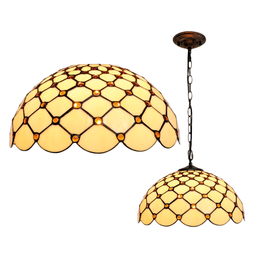 BRILAGI - Tiffany-glaslampa med kedja IVORY SMOOTH 1xE27/60W/230V Ø 40 cm