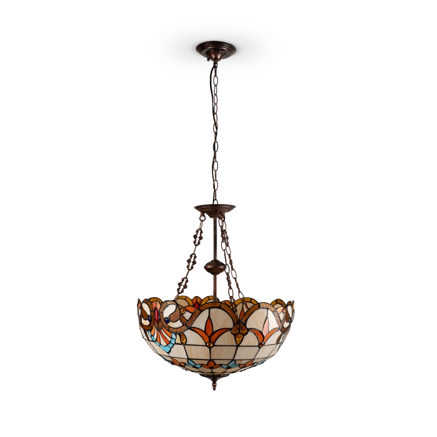 Brilagi - Tiffany-taklampa i glasmosaik på kedja MIRABELLA, 3 x E27 (max 60 W), 230 V, Ø 50 cm