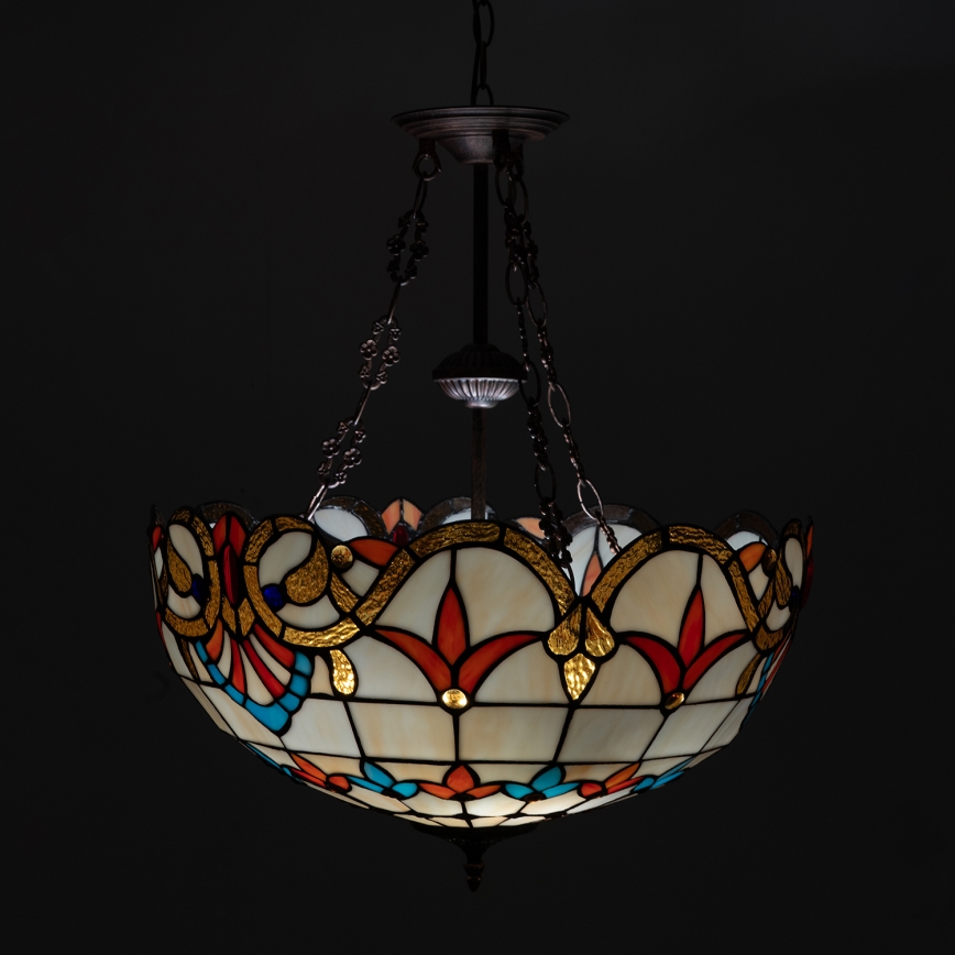 Brilagi - Tiffany-taklampa i glasmosaik på kedja MIRABELLA, 3 x E27 (max 60 W), 230 V, Ø 50 cm