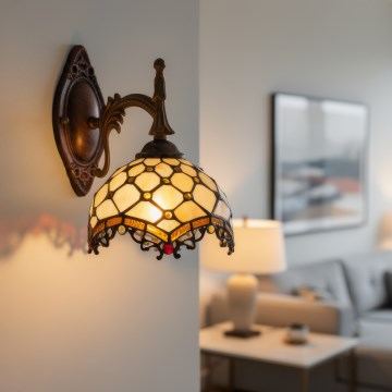 Brilagi - Tiffany-vägglampa i glasmosaik Elfenben 1xE14/40W/230V