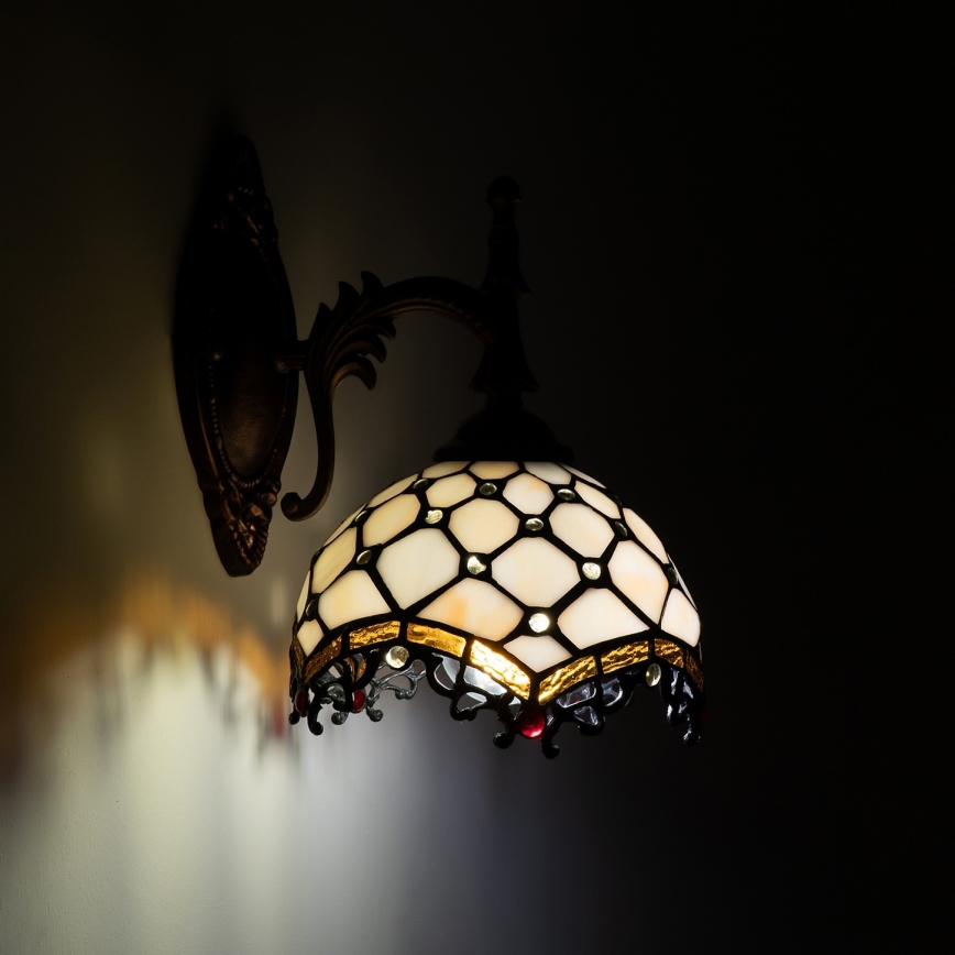 Brilagi - Tiffany-vägglampa i glasmosaik Elfenben 1xE14/40W/230V
