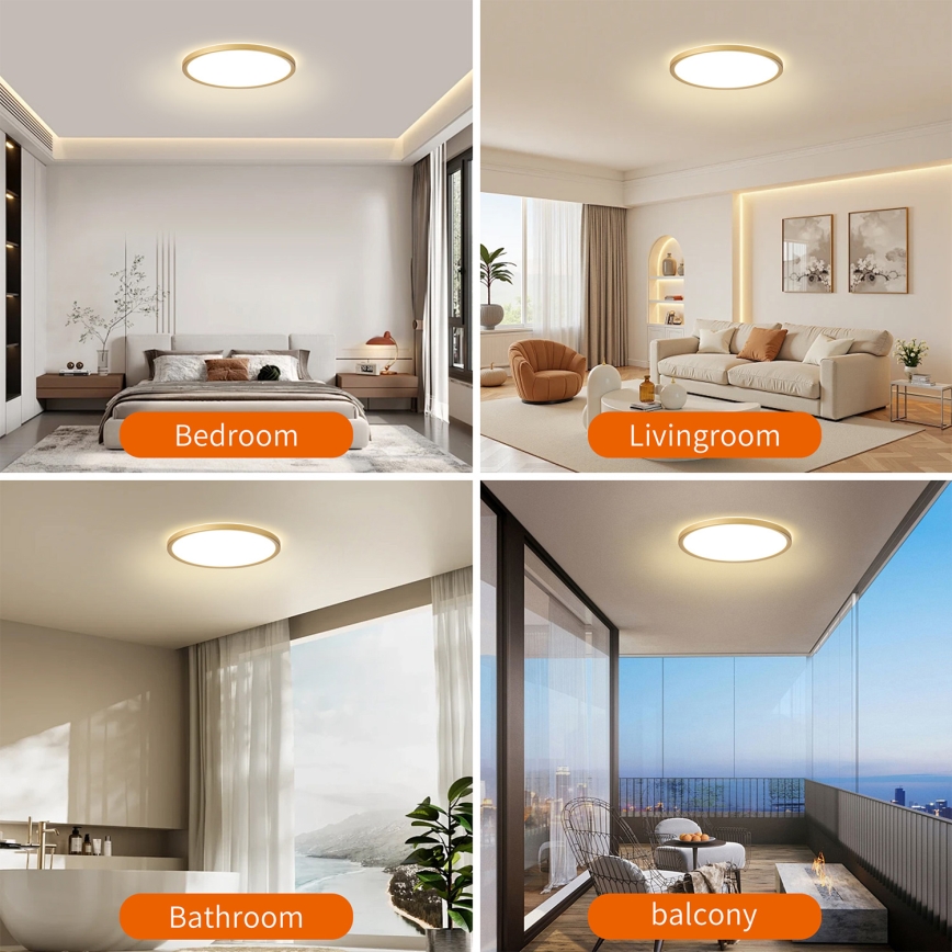 Brilagi - LED-taklampa för badrum ULTRA SLIM LED/18W/230V Ø 30 cm guldig IP54