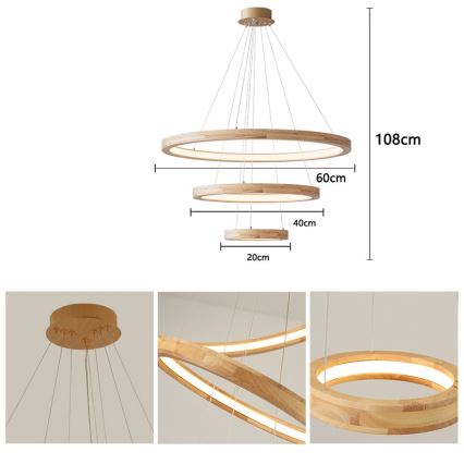Brilagi - UMEA WOOD LED-pendel på kabel, 45 W, 230 V, Ø 60 cm, trä
