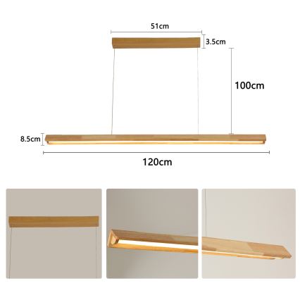 Brilagi - UMEA WOOD takpendel med vajer, LED 30 W, 230 V, 120 cm, i trä