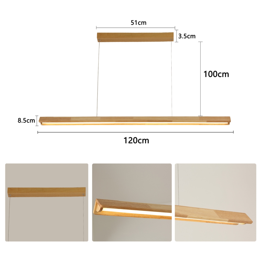 Brilagi - UMEA WOOD takpendel med vajer, LED 30 W, 230 V, 120 cm, i trä