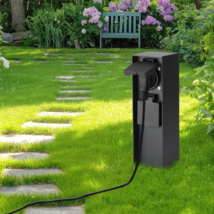 Brilagi - Utomhus elstolpe PILLAR 2Z SCHUKO 230V IP44 svart