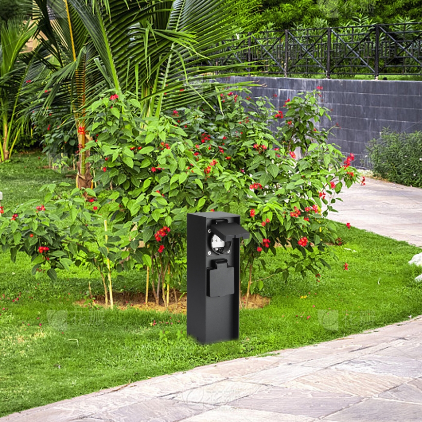 Brilagi - Utomhus elstolpe PILLAR 2Z SCHUKO 230V IP44 svart