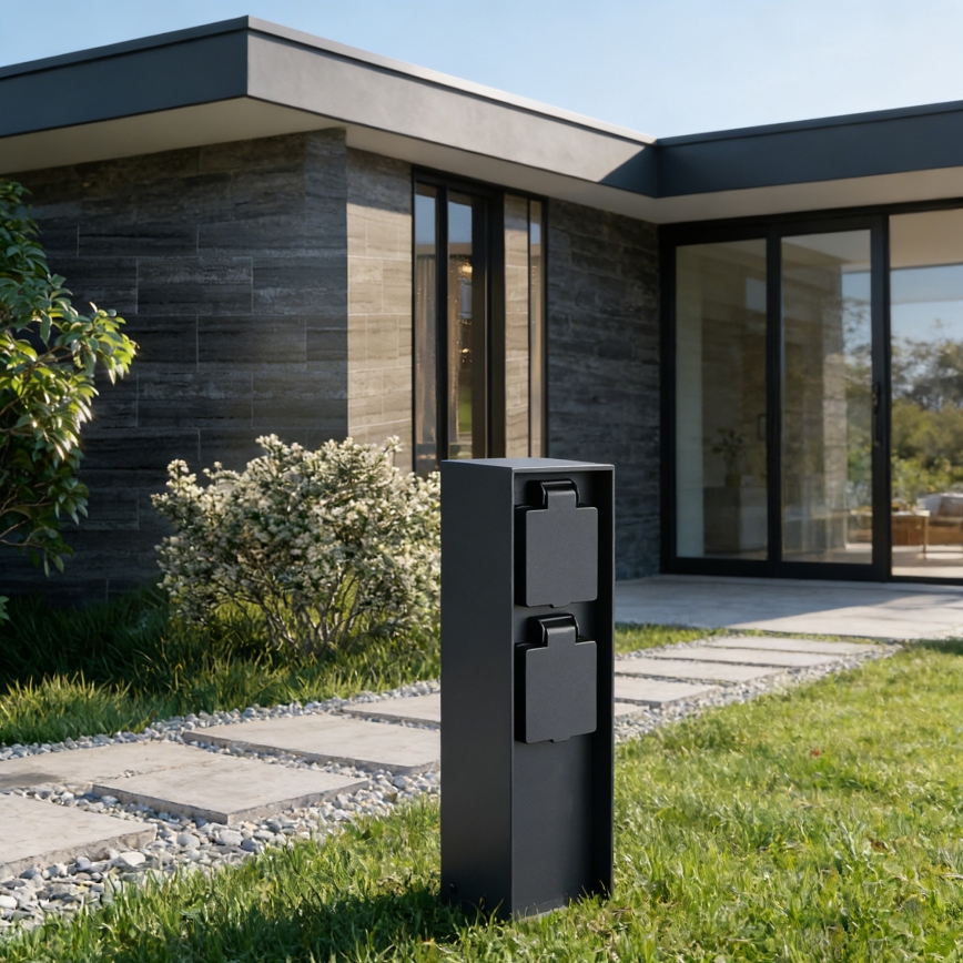 BRILAGI - Utomhus elstolpe PILLAR 2Z SCHUKO 230V IP44 svart