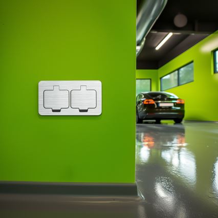 Brilagi - Utomhus inbyggd golv dubbelt uttag IP55 matt krom rektangulär