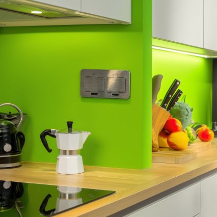 Brilagi - Utomhus inbyggd golv dubbelt uttag IP55 matt krom rektangulär