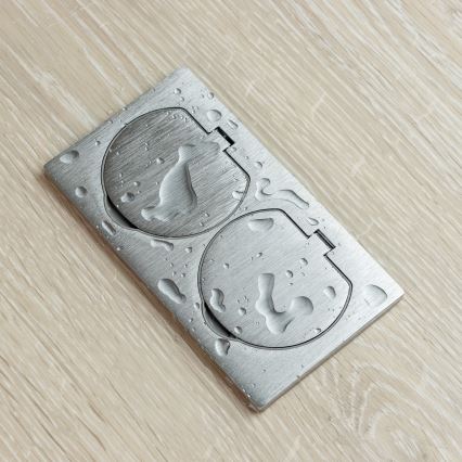 Brilagi - Utomhus inbyggd golv dubbelt uttag IP55 silver rektangulär