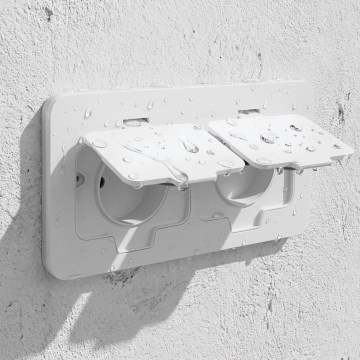 Brilagi - Utomhusinfällt golvuttag med dubbla uttag, IP55, vitt, rektangulärt