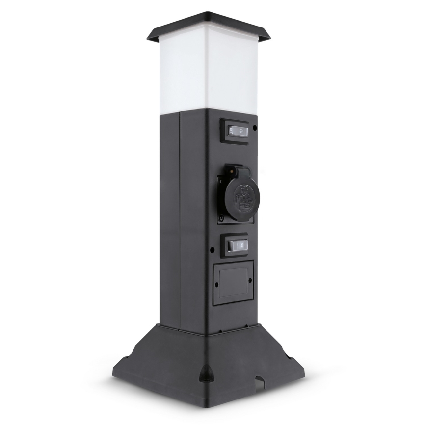 Brilagi - Utomhuslampa med 2 SCHUKO-uttag, 1 x E14/15 W/230 V, IP44, svart