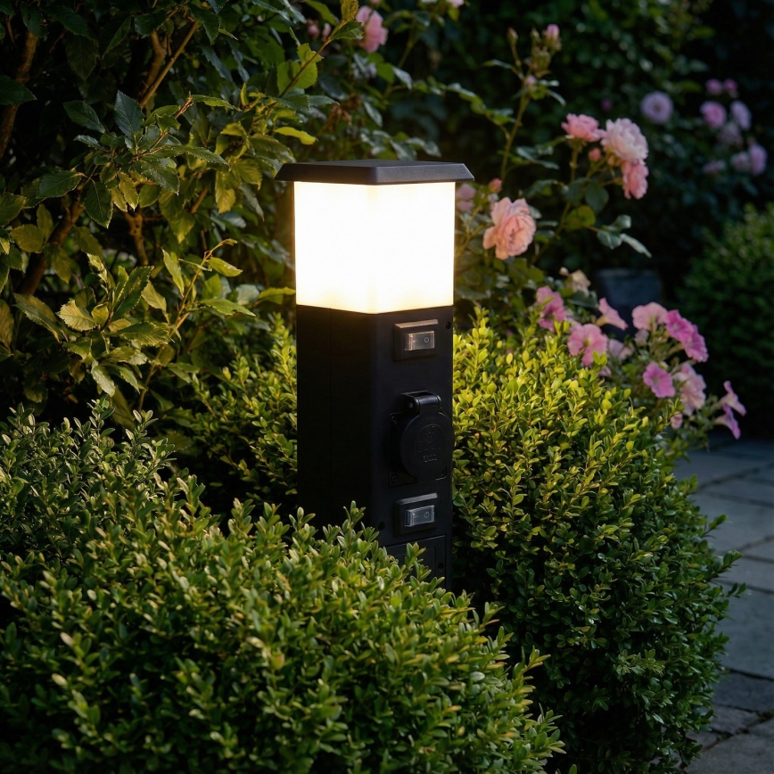 Brilagi - Utomhuslampa med 2 SCHUKO-uttag, 1 x E14/15 W/230 V, IP44, svart