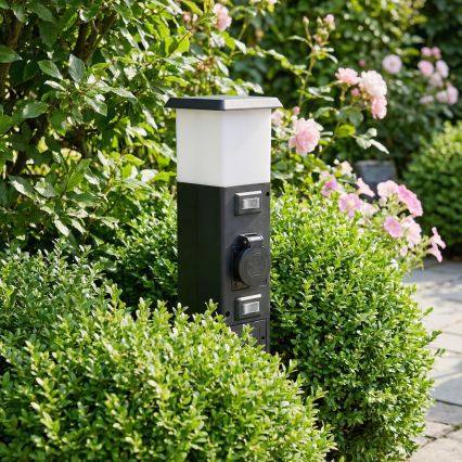 Brilagi - Utomhuslampa med 2 SCHUKO-uttag, 1 x E14/15 W/230 V, IP44, svart